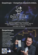 Kleiner Flyer "Gospelmagic" von Illusionist und Zauberkünstler Matthias Drechsel
